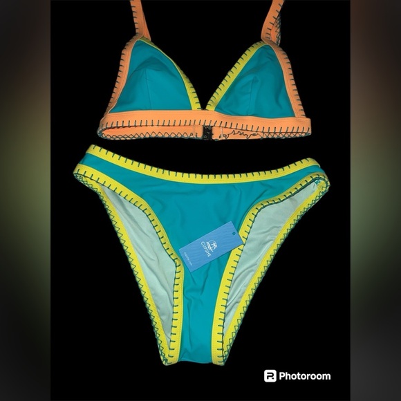 Cupshe Women's Color Block Back Hook Cheeky Bikini Swimsuit/Bathing Suit|NEW/NWT - Picture 6 of 8